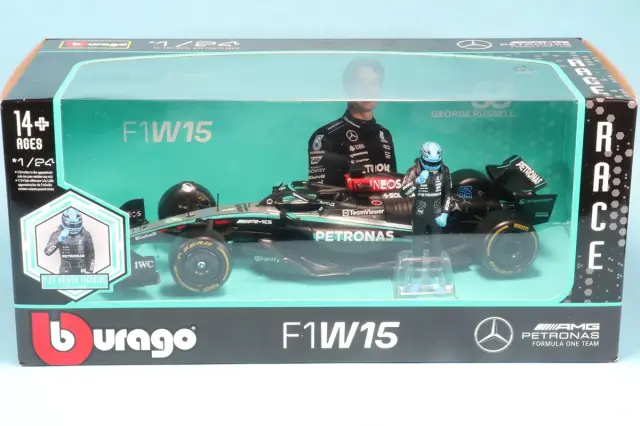 ブラーゴ 1/24 メルセデス-AMG ペトロナス F1チーム W15 2024 Eパフォーマンス No,63 G ラッセル ドライバー付 ウィンドウボックス BUR28069R