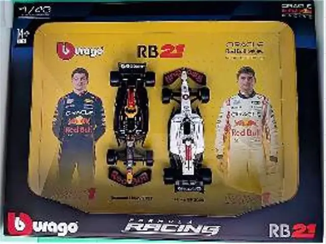 [予約] ブラーゴ 1/43 オラクル レッドブル レーシング RB21 2025 No,1 M フェルスタッペン 2台セット ブルー / ホワイト　BUR38099
