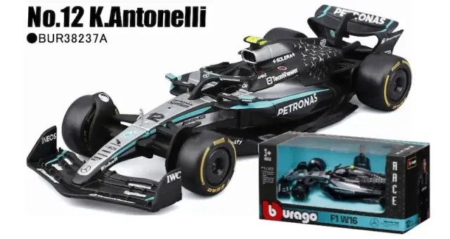 [予約] ブラーゴ 1/43 メルセデス-AMG ペトロナス F1チーム W16 2025  オーストラリアGP No.12 A.K.アントネッリウィンドウボックス　BUR38237A