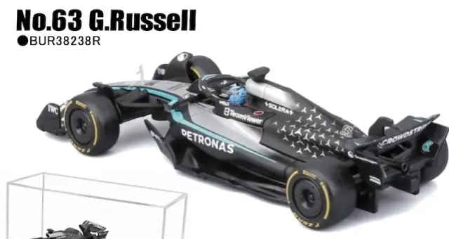 [予約] ブラーゴ 1/43 メルセデス-AMG ペトロナス F1チーム W16 2025  オーストラリアGP No.63 G.ラッセルドライバー付　BUR38238R