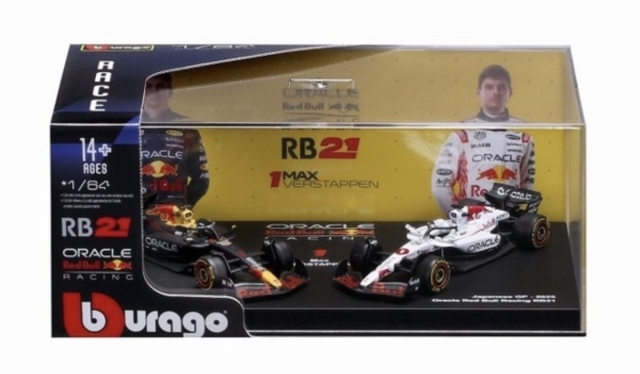 ブラーゴ 1/64 オラクル レッドブル レーシング RB21 2025 F1 バーレーン Bahrain / 日本 GP 2台Set No.1 M. フェルスタッペン クリアケース付き　BUR58018V