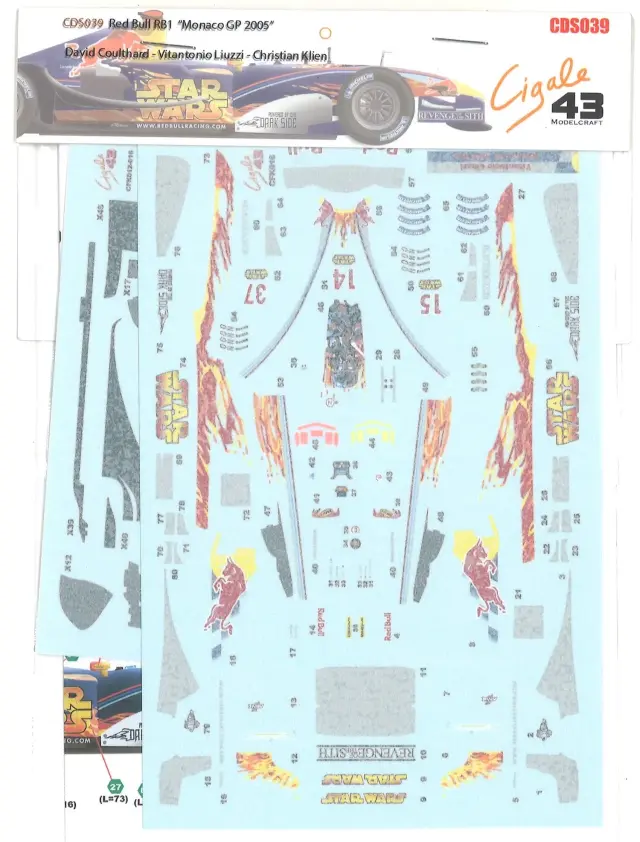 Cigale43 1/43 スペアデカール レッドブル RB1 モナコGP 2005 "スターウォーズ" D.クルサード/V.リウィッツィ CDS039