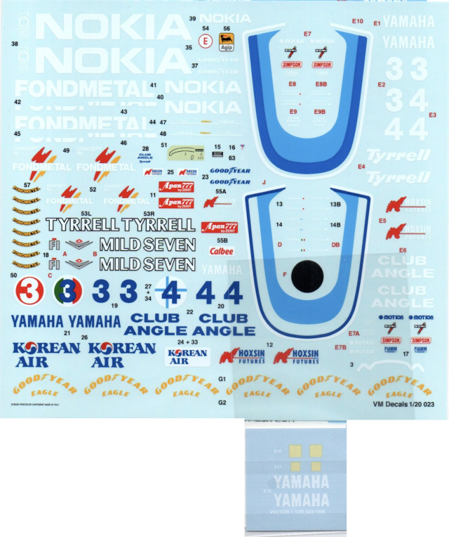 Vector 1 Decals (ベクター ワン デカール) 1/20 ティレル 023 1995 フルシーズン フルデカール カルトグラフ製　D20-009