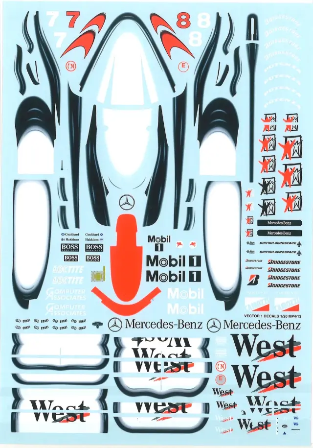 Vector 1 Decals (ベクター ワン デカール) 1/20 マクラーレン MP4/13 1998 ドイツ/日本GP フルデカール カルトグラフ製 タミヤ対応 D20-011