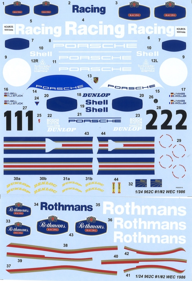 スタジオ27 1/24 ポルシェ 962C WEC 1986 No.1/2 フルデカール 　 DC1164