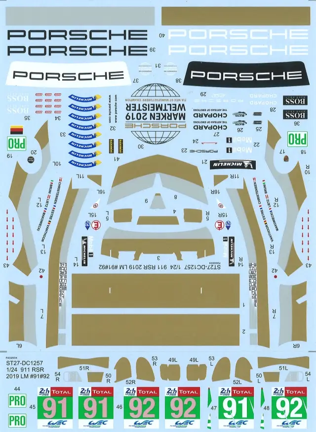 スタジオ27 1/24 ポルシェ 911 RSR ルマン 2019 No.91/92 フルデカール nunu対応　DC1257