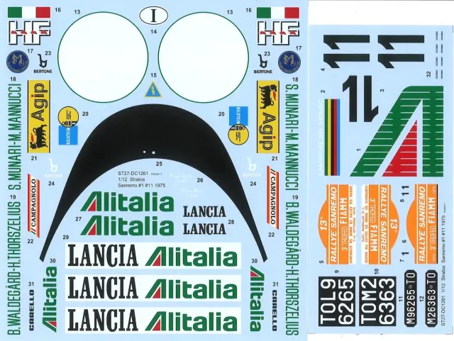 スタジオ27 1/12 ランチア ストラトス "アリタリア" サンレモ No.11 1975 フルデカール イタレリ対応　DC1261