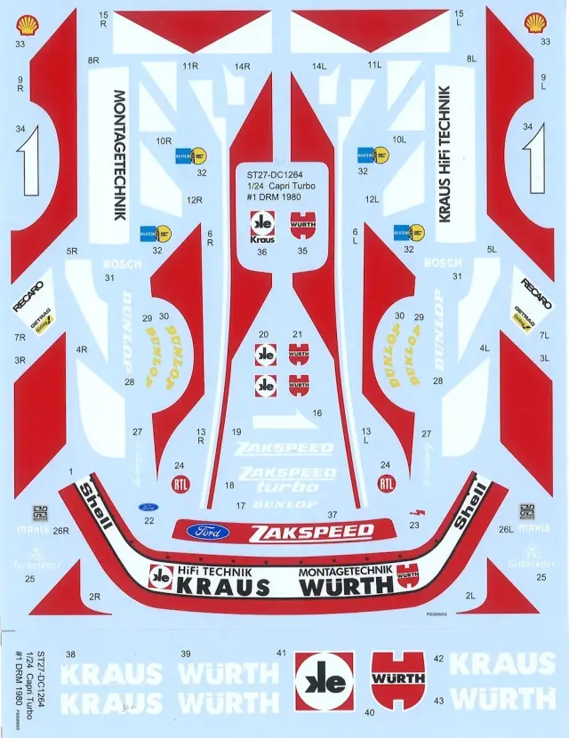 スタジオ27 1/24 フォード カプリ ターボ DRM 1980 No.1 フルデカール タミヤ対応　DC1264