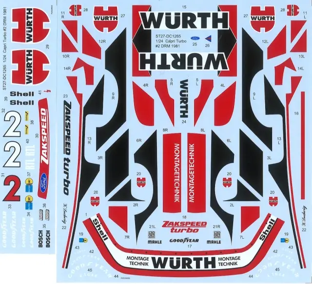 スタジオ27 1/24 フォード カプリ ターボ DRM 1981 No.2 フルデカール タミヤ対応　DC1265