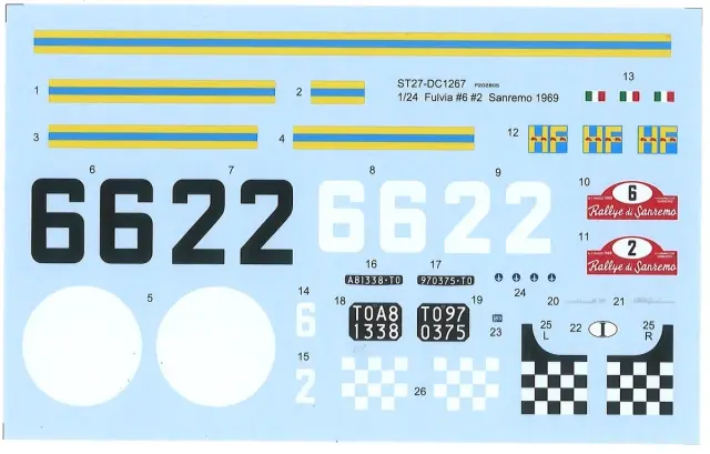 スタジオ27 1/24 ランチア フルビア サンレモ ラリー 1969 No.6/2 フルデカール イタレリ対応　DC1267