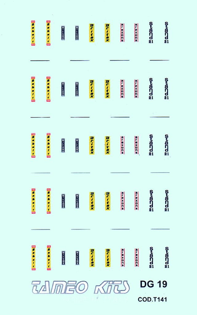 タメオ 1/43 シートベルトデカール サベルト、ウィランズ、ブリタックス、アレクソンズ、スタンド　DG19