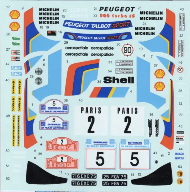 Decal Pool 1/24 プジョー 205 ターボ WRC モンテカルロ 1985 No.2 フルデカール タミヤ対応　DP314