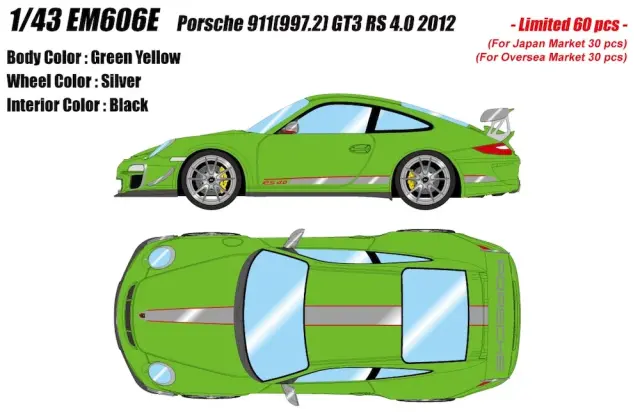 [予約] アイドロン 1/43 ポルシェ 911(997.2) GT3 RS4.0 2012 グリーンイエロー EM606E