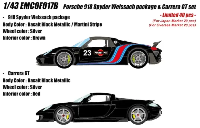 [予約] アイドロン 1/18 ポルシェ 918スパイダー & カレラGT セット バサルトブラックメタリック EMCOF017B