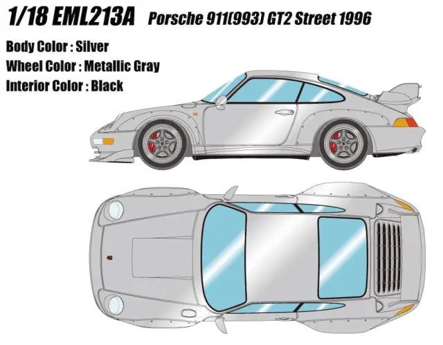 [予約] アイドロン 1/18 ポルシェ 911 (993) GT2 ストリート 1996 シルバー EML213A