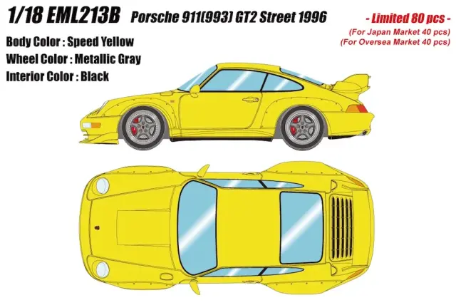 [予約] アイドロン 1/18 ポルシェ 911 (993) GT2 ストリート 1996 スピードイエロー EML213B