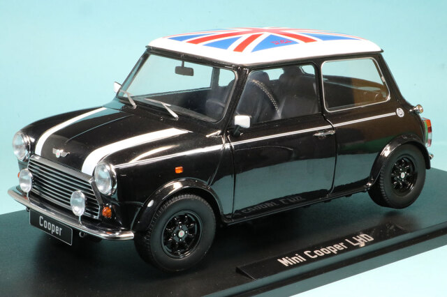 KKスケール 1/12 ミニ クーパー 1990 ブラック/ユニオンジャック LHD(左ハンドル) ドア開閉　KKDC120052L