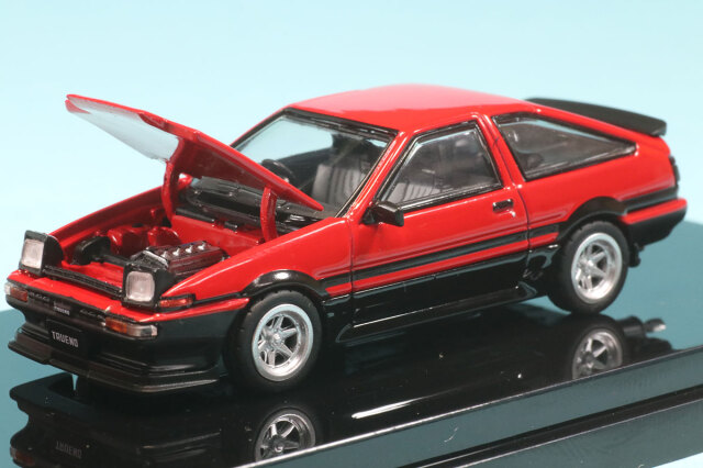 ホビージャパン 1/64 トヨタ スプリンター トレノ 後期型 JDMスタイル ボンネット開閉 レッド / ブラック　HJ645052RB
