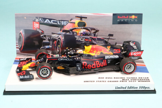 240503Nユーロスポーツ特注ミニチャンプス 1/43 レッドブル RB16B アメリカ GP "アキュラ" 2021 M.フェルスタッペン ウィナー　413212833