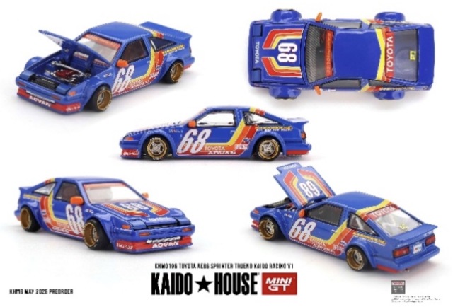 [予約] MINI-GT 1/64 トヨタ AE86 スプリンタートレノ Kaido Racing V1(右ハンドル)　KHMG196