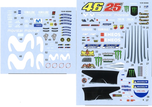 KSワークショップ 1/12 ヤマハ YZR-M1 モビスター モトGP 2018 No.25 No.46 シルクスクリーンデカール　KWD-18YZRW