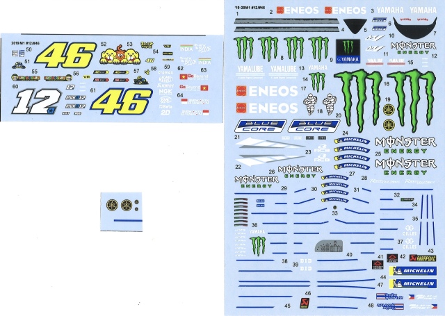 KSワークショップ 1/12 ヤマハ YZR-M1 モンスター モトGP 2019 No.12 NO.46 シルクスクリーンデカール　KWD-19YZRR