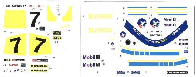 KSワークショップ 1/12 ヤマハ YZR 500 ゴロワーズ 1988 No.7 シルクスクリーンデカール　 KWD-88YZRG