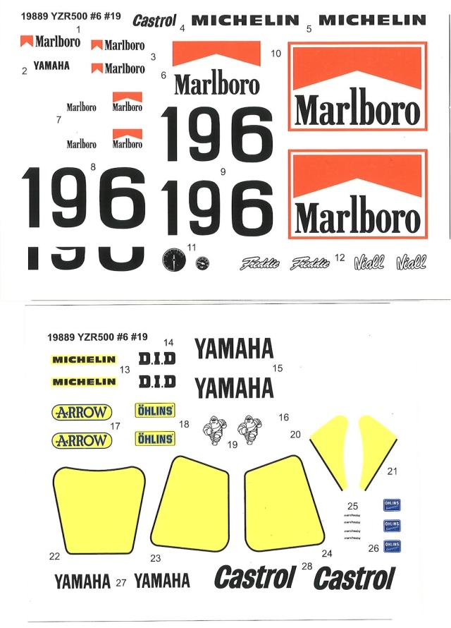 [メーカー絶版]　KSワークショップ 1/12 ヤマハ YZR 500 マルボロ 1989 No.6 No.19 シルクスクリーンデカール　KWD-89YZRM