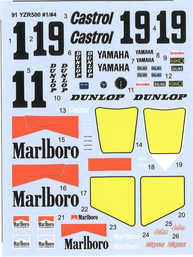 KSワークショップ 1/12 ヤマハ YZR 500 マルボロ WGP 1991 No.1 NO.19 デカール　KWD-91YZRM