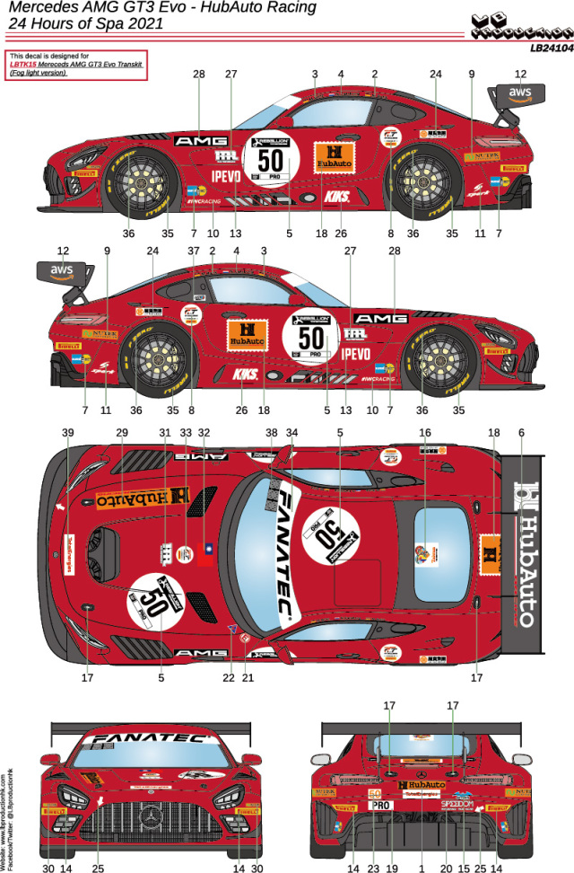 LBプロダクション 1/24 メルセデス AMG GT3 スパ 24h 2021 No.1/14 フルデカール　LB24104