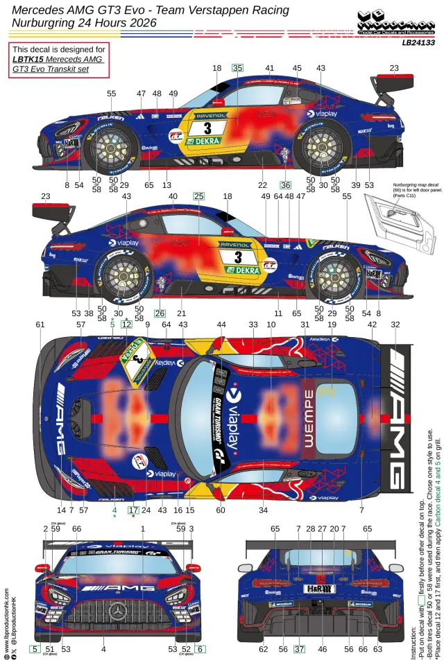 [予約] LBプロダクション 1/24 メルセデス AMG GT3 Evo "レッドブル" ニュル 24h 2026 No.3 M.フェルスタッペン フルデカール タミヤ対応　LB24133