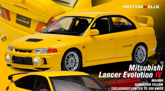 [予約] モーターヘリックス 1/18 ミツビシ ランサー エボリューション EVO 4 タンポポイエロー M84006