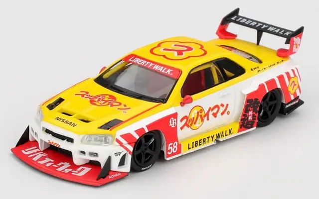 [予約] MINI GT 1/64 ニッサン LB-ER34 スーパーシルエット スッパイマン 沖縄 (右ハンドル) MGT01204-R