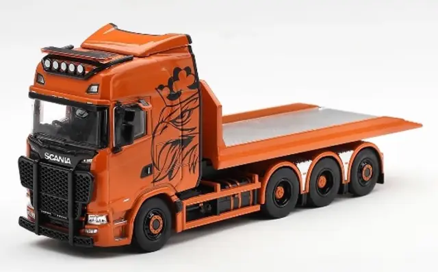 [予約] MINI-GT 1/64 スカニア 770S B8x4NA フックリフト フラットベッド オレンジ (左ハンドル)　MGT01392-L