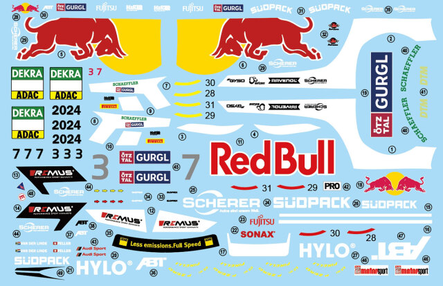 ミニチュアデカール 1/24 アウディ R8 レッドブル 2024 フルデカール nunu対応　MS24002