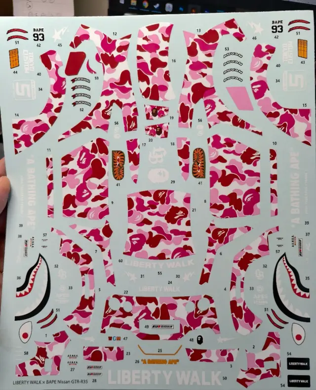 ミニチュアデカール 1/24 LB WERKS ニッサン GT-R R35 BAPE フルデカール　MS24032