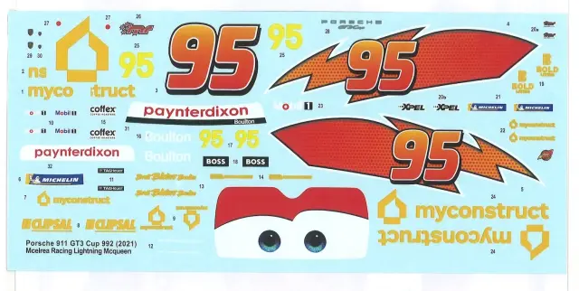 ミニチュアデカール 1/24 ポルシェ 911 GT3 ライトニング マックウィーン リバリィ フルデカール　MS24036