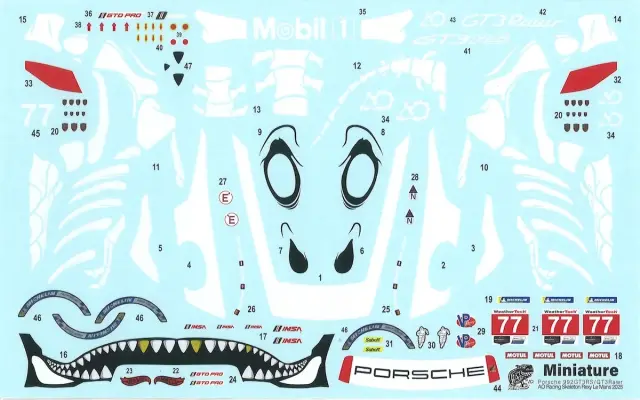 ミニチュアデカール 1/24 ポルシェ 911 GT3 R Rexy スケルトンダイナソー Livery No.77 フルデカール　MS24047