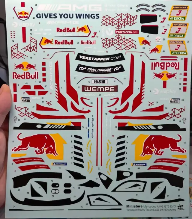 [予約] ミニチュアデカール 1/24 メルセデス AMG GT3 Evo M.フェルスタッペン 2026 テスト Ver. タミヤ対応　MS24053