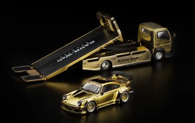 [予約] ポップレース 1/64 ポルシェ RWB 930 ゴールド クロームトラックセット　PR640481-PR640485