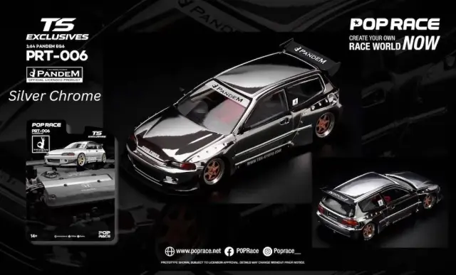 [予約] ポップレース 1/64 パンデム ホンダ シビック EG6 シルバークローム　PRT006