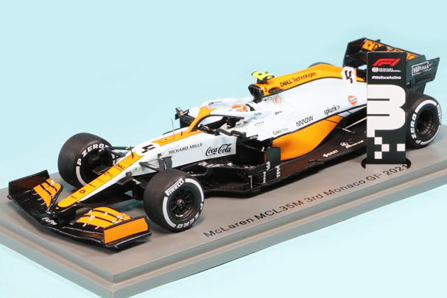 スパーク 1/43 マクラーレン MCL35M モナコGP 2021 3rd L.ノリス With No.3 Board　S7679