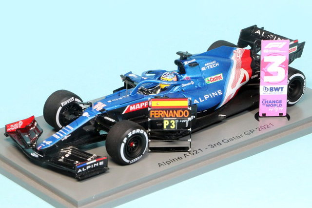 スパーク 1/43 アルピーヌ A521 カタールGP 2021 3rd F.アロンソ ピットボード & No.3ボード付　S7851