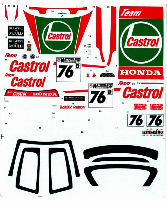 メーカー完売] SK Decal 1/24 カストロール ホンダ シビック EG6