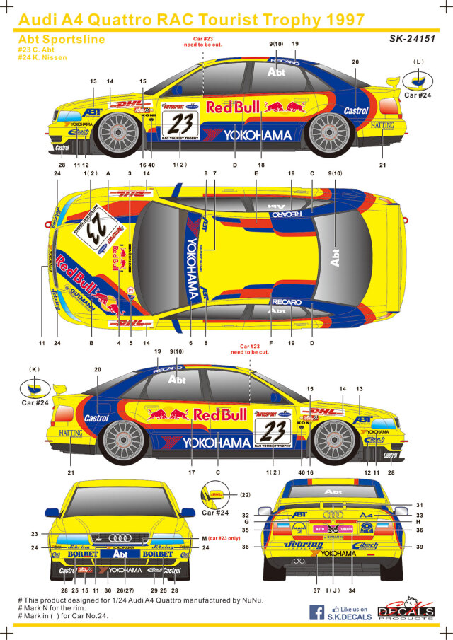 SK Decal 1/24 アウディ A4 クアトロ RAC Tourist Trophy 1997 No.23