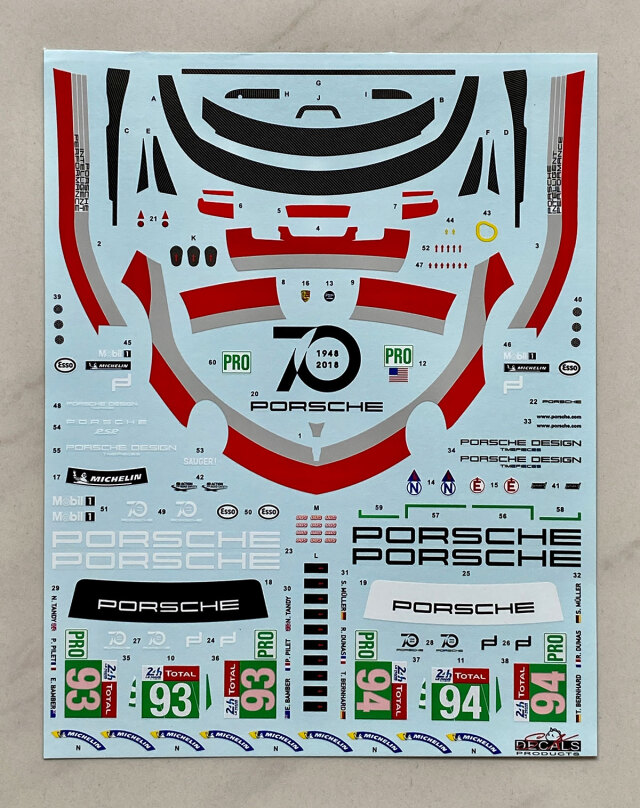 SK Decal 1/24 ポルシェ 911 RSR FIA ルマン 2018 ポルシェ GT Team No.93 & No.94 フルデカール nunu対応　SK24186