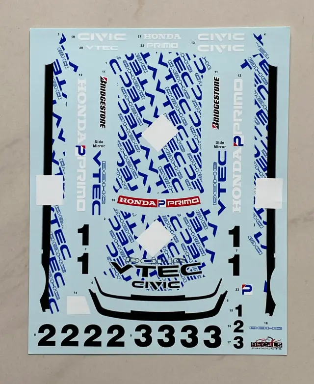 SK Decal 1/24 ホンダ シビック EF9 Gr.N 鈴鹿サーキット テストカー 1990　SK24195
