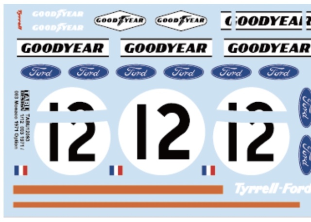タブデザイン 1/12 ティレル 003 1971 /003 モナコ 1971 オプションデカール タミヤ対応　TABU-12093