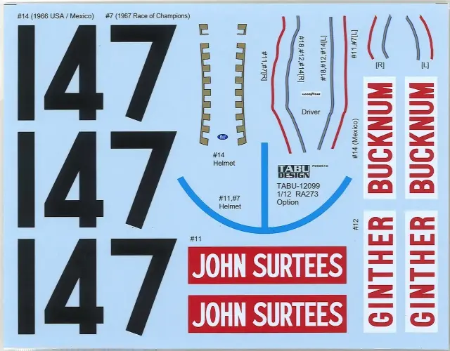 タブデザイン 1/12 ホンダ RA273 オプションデカール タミヤ対応　TABU-12099