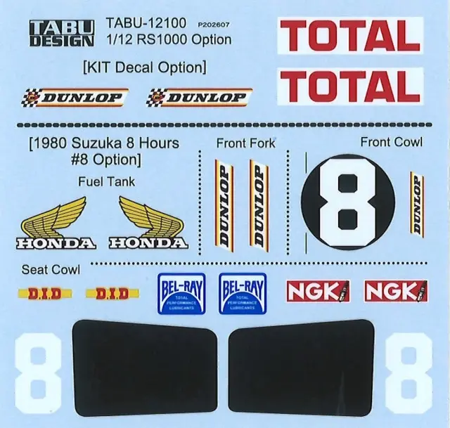 タブデザイン 1/12 ホンダ RS 1000 オプションデカール タミヤ対応　TABU-12100